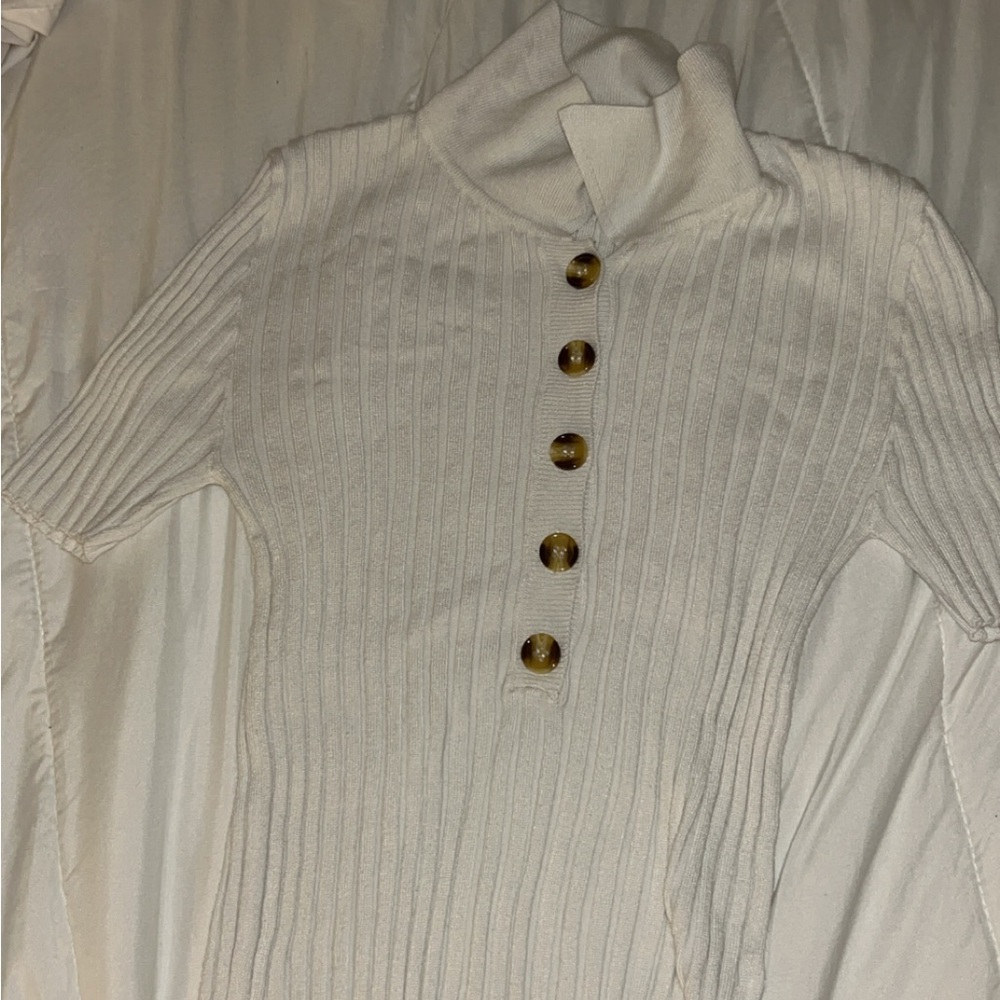 Forever 21 Cream Ribbed Collared Top